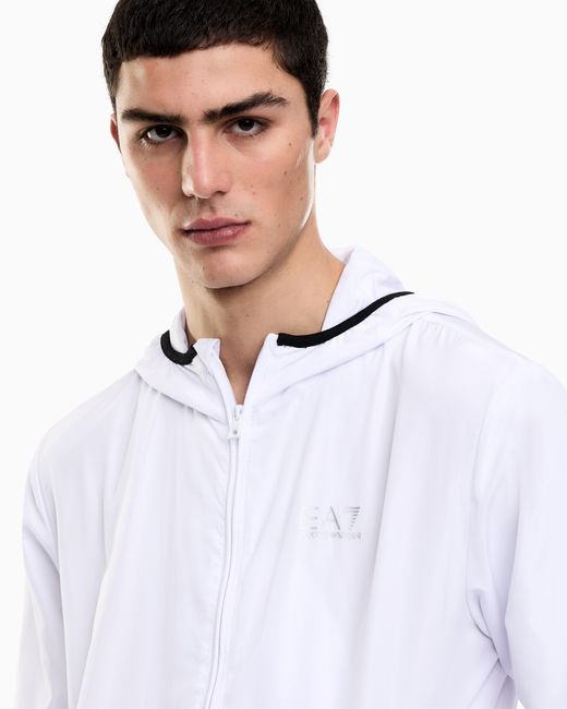 EA7 White Technical Hooded Bomber With Zip Closure Core Identity for men