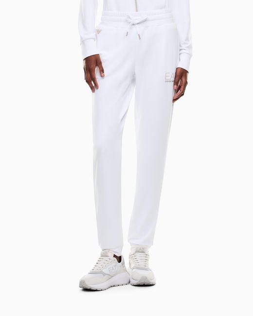 EA7 White Viscose Joggers With A Studded Logo And Drawstring Evolution