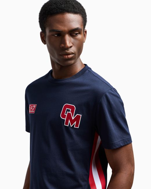 EA7 Olimpia Milano Baumwoll-T-Shirt Mit Rundhalsausschnitt in Blue für Herren