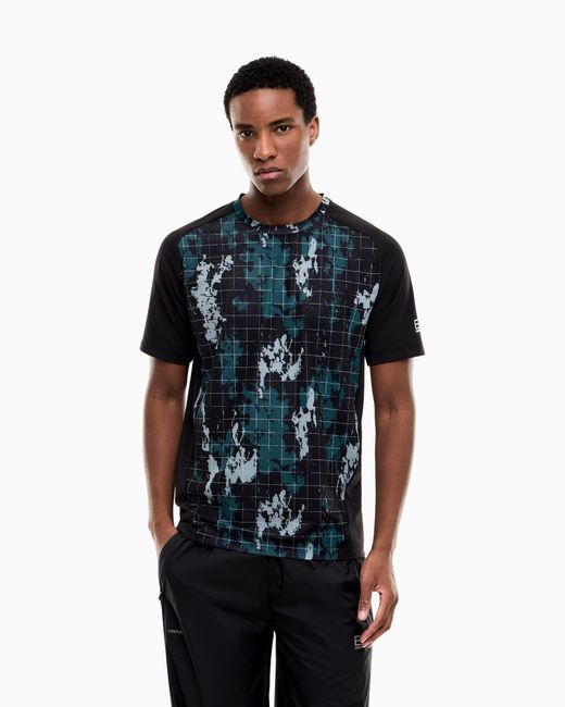 EA7 Blue Slim Fit Jersey T-Shirt Ventus 7 With Allover Graphic for men