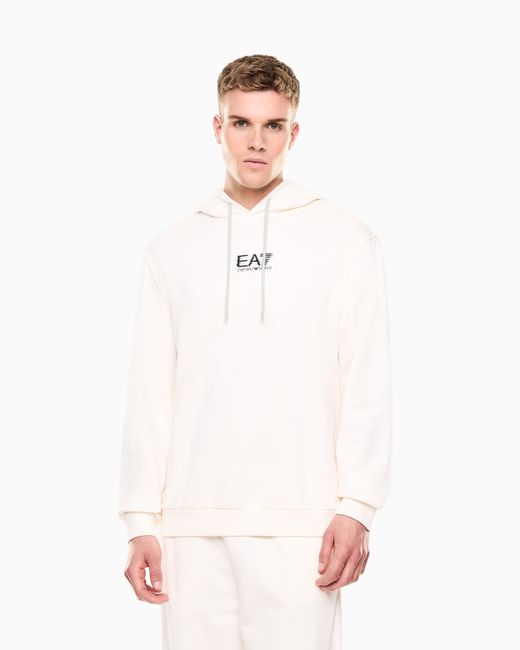 EA7 White Visibility Cotton Hooded Sweatshirt for men