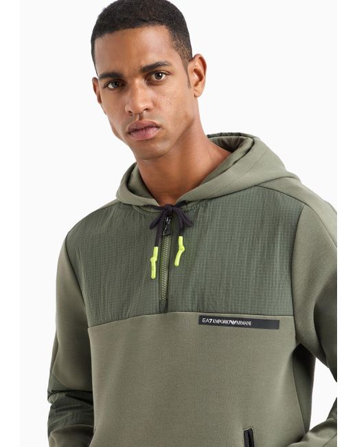 EA7 Green Athletic Mix Cotton-blend Hooded Sweatshirt for men