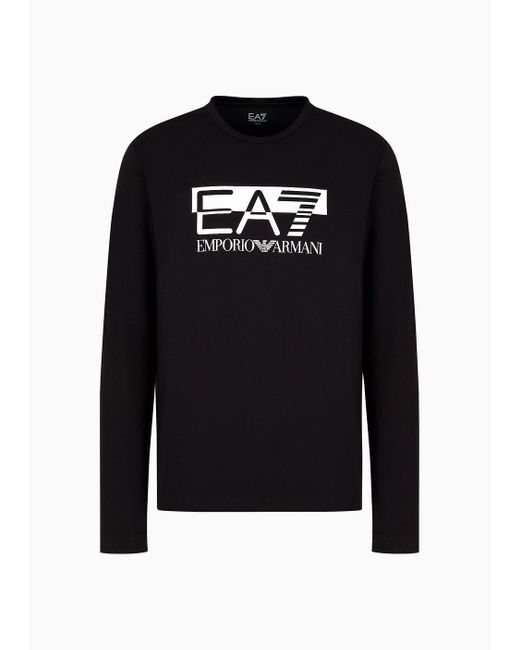 EA7 Black Visibility Stretch Cotton Jersey, Long-sleeved T-shirt for men