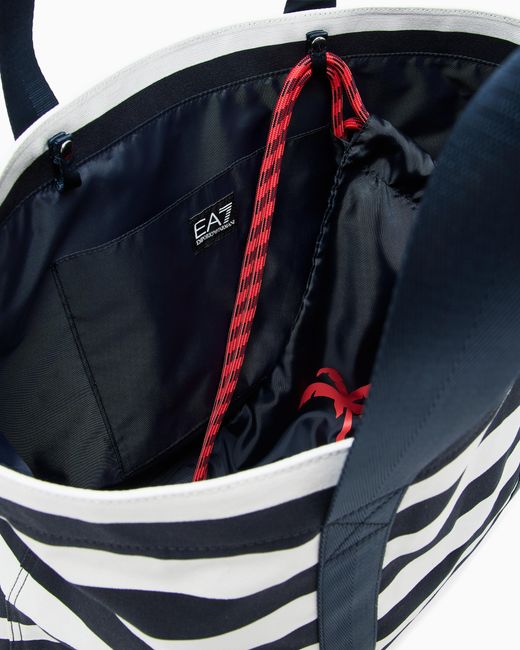 EA7 Blue Striped Cotton Shopper Bag