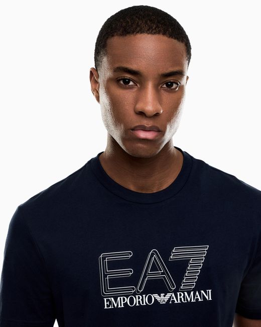 EA7 Blue Visibility Cotton-Jersey Crew-Neck T-Shirt for men