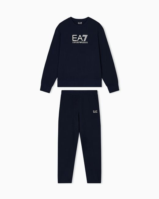 EA7 Blue Stretch-Cotton Tracksuit With Logo