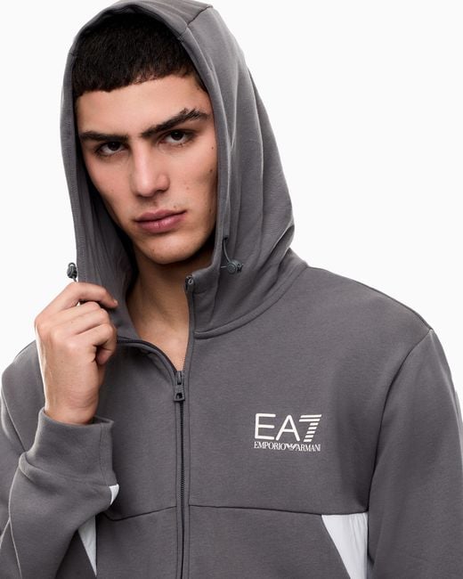 EA7 Gray Summer Block Pure Cotton Tracksuit With Hood for men