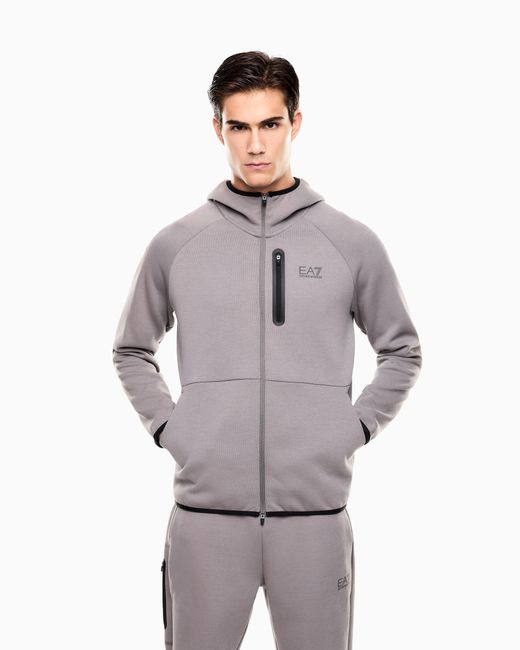 EA7 Gray Dynamic Athlete Hooded Sweatshirt for men