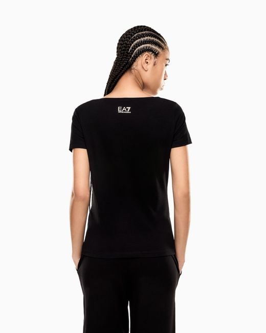 EA7 Black Logo Series Stretch-Jersey T-Shirt With Signature Logo
