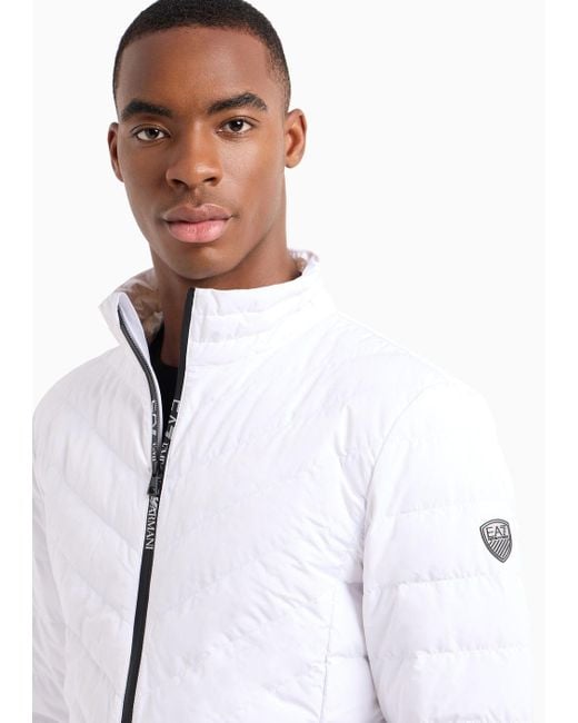 EA7 White Premium Shield Packable Puffer Jacket for men