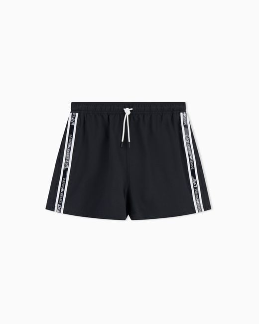 EA7 Black Logo Series Swim Trunks With Logo Tape for men