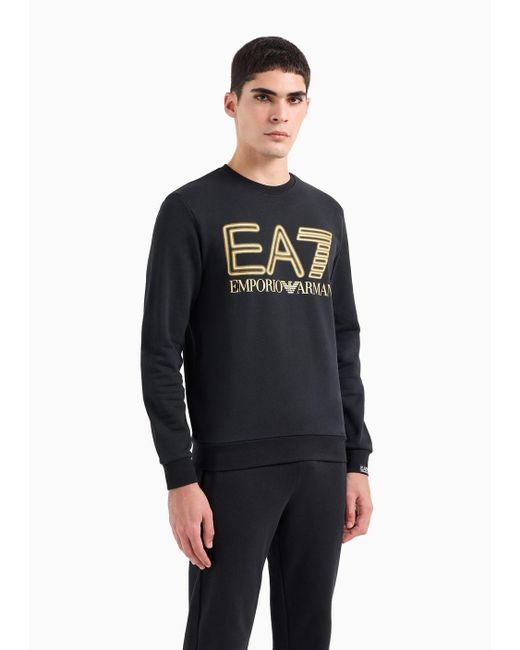 EA7 Logo Series Sweatshirt Mit Rundhalsausschnitt Aus Baumwolle in Black für Herren