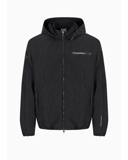 EA7 Black Nylon Athletic Mix Hooded Jacket for men