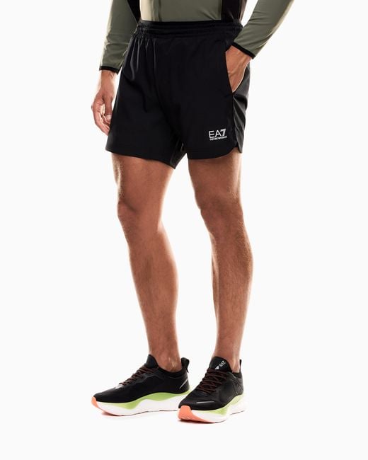 EA7 Black Technical Dynamic Shorts With A Drawstring Waist Vigor7 for men