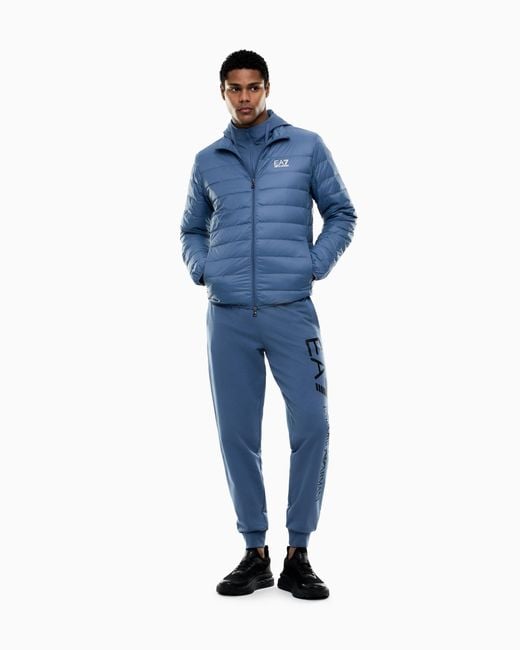 EA7 Blue Packable Down Jacket With Front Zip Core Identity for men