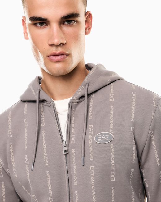 EA7 Natural Graphic Series Cotton-Blend Hooded Zip-Up Sweatshirt for men