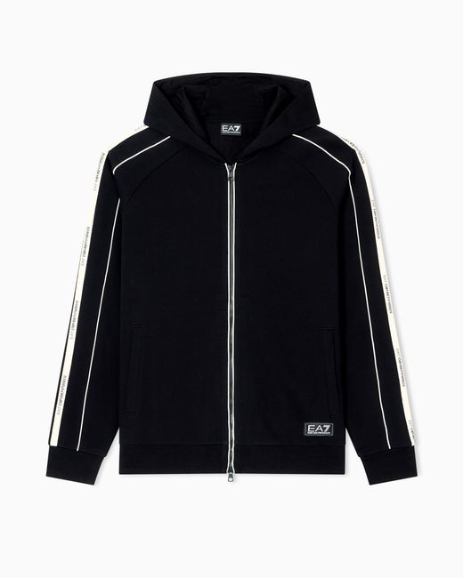 EA7 Logo Series Sweatshirt Mit Kapuze Und Reißverschluss, Gefertigt Aus Einer Baumwoll-Mischung in Black für Herren