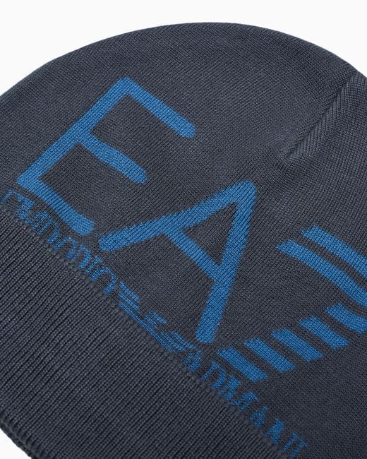 Berretto Con Logo Jacquard E Risvolto Mountain Visibility di EA7 in Blue