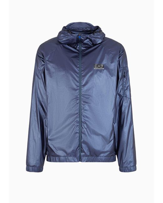 EA7 Blue Dynamic Athlete Hooded Jacket In Ventus7 Technical Fabric for men