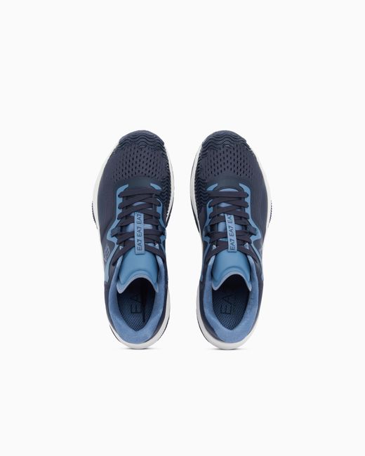 EA7 Blue Running Sneaker With A Breathable Mesh Upper New Padel