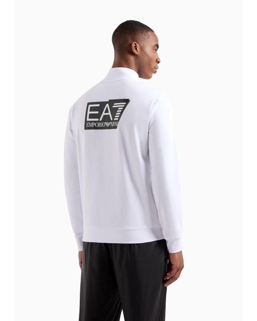 EA7 White Visibility Cotton Zip-up Sweatshirt for men