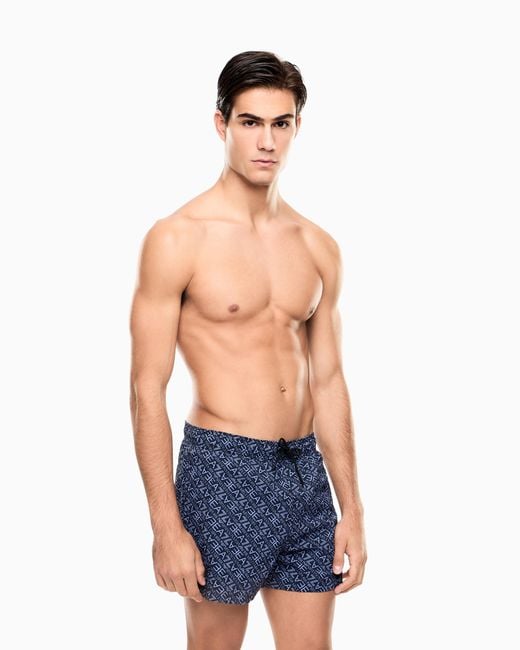 EA7 Blue Graphic Series Swim Trunks With Monogram Print for men