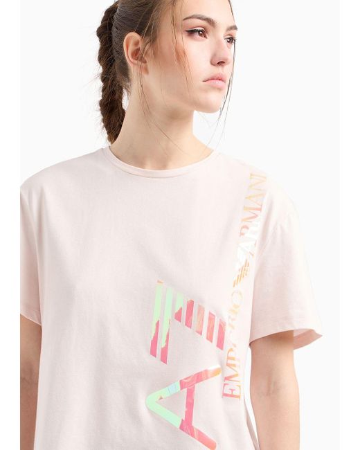 EA7 Pink Logo Series Crew-neck T-shirt In Asv Organic Cotton