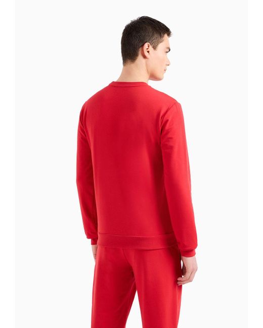 EA7 Red Asv 7 Lines Cotton-blend Crew-neck Sweatshirt for men