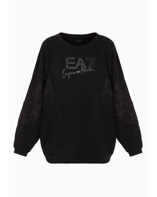EA7 Black Graphic Series Crew-neck Sweatshirt Made From Organic Cotton Blend
