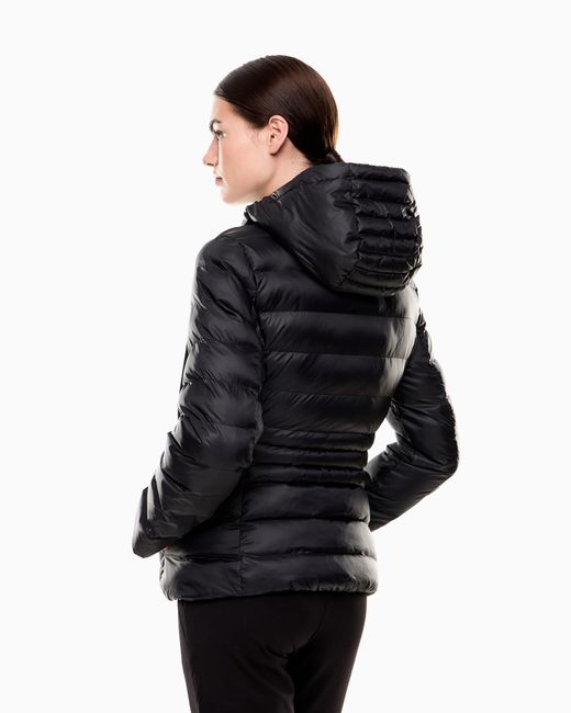 EA7 Black Padded Jacket With A Fixed Hood And Front Zip Core Lady