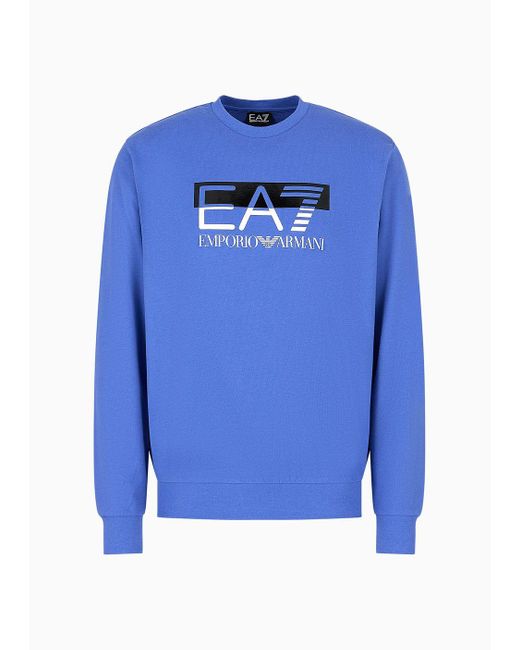 EA7 Blue Visibility Cotton Crew-neck Sweatshirt for men