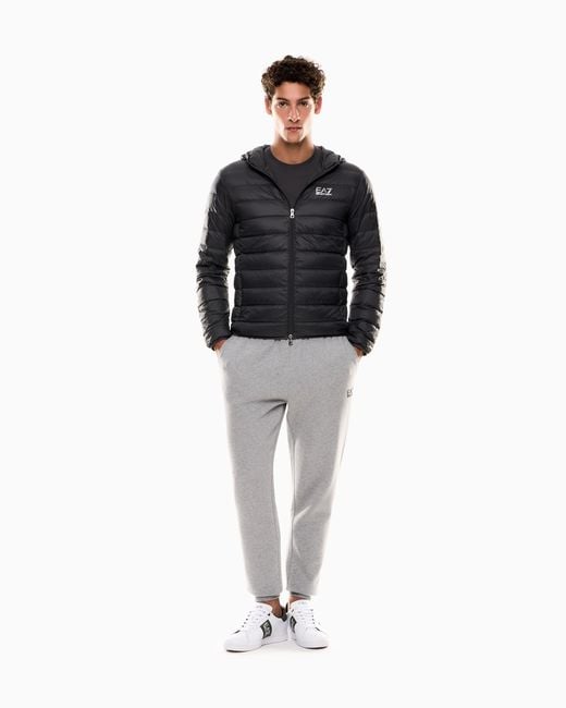 EA7 Blue Core Identity Packable Down Jacket With Hood for men