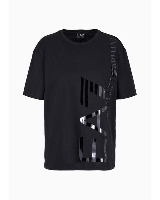EA7 Black Logo Series Crew-neck T-shirt In Asv Organic Cotton