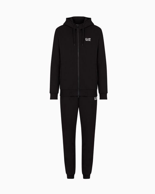 EA7 Black Core Identity Cotton-Blend Hooded Tracksuit for men