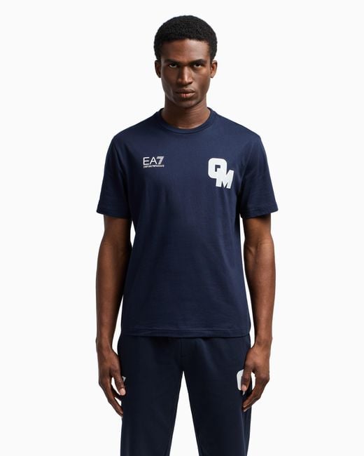 EA7 Blue Olimpia Milano Crew-Neck Cotton T-Shirt for men