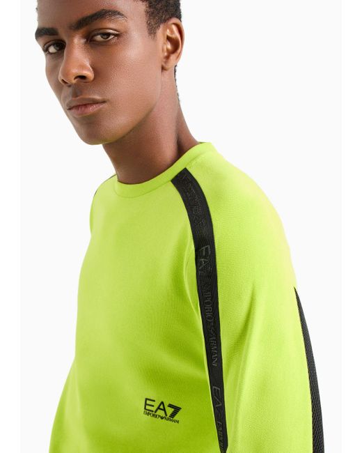 EA7 Green Logo Series Cotton Crew-neck Sweatshirt for men