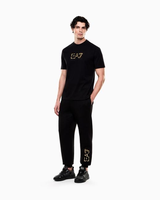EA7 Black Premium Label Cotton Jersey Crew-Neck T-Shirt for men