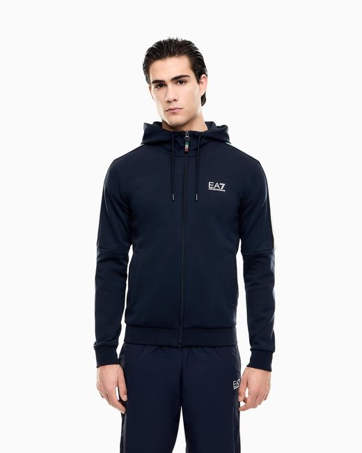 EA7 Blue Italian Spirit Jersey Hooded Sweatshirt for men