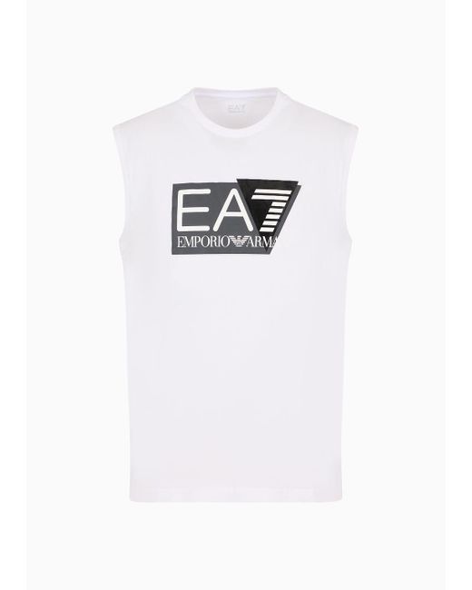 EA7 White Lux Identity Modal-blend Crew-neck T-shirt for men