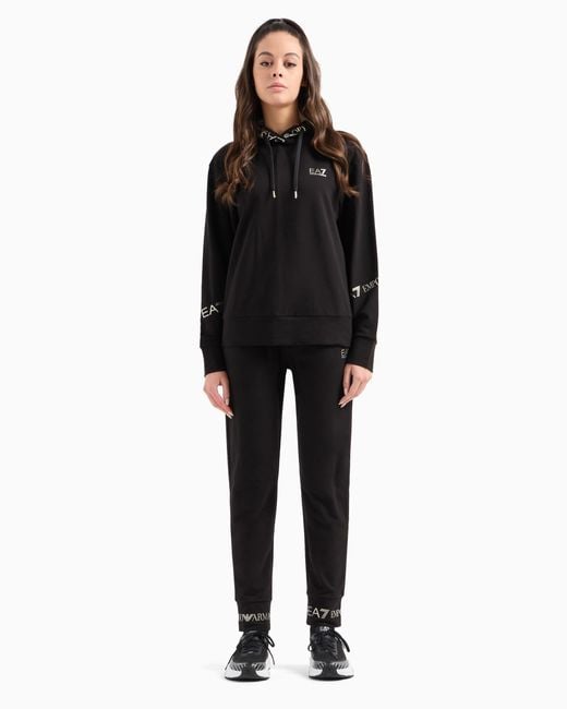 EA7 Black Stretch-Cotton Tracksuit With Logo Tape Detail