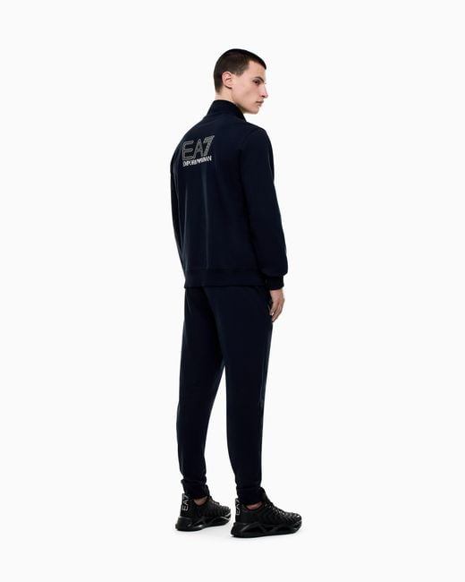 EA7 Blue Visibility Pure Cotton Zip-Up Tracksuit for men
