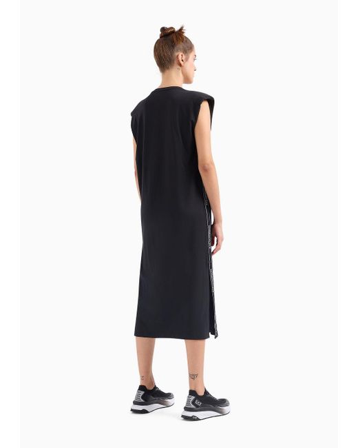 EA7 Black Logo Series Long Dress In Asv Organic Cotton
