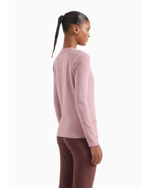 T-shirt A Maniche Lunghe Core Lady In Cotone Stretch di EA7 in Pink