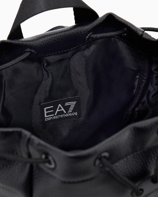 EA7 Black Backpack With Embossed Logo And Leather-Effect Drawstring Closure