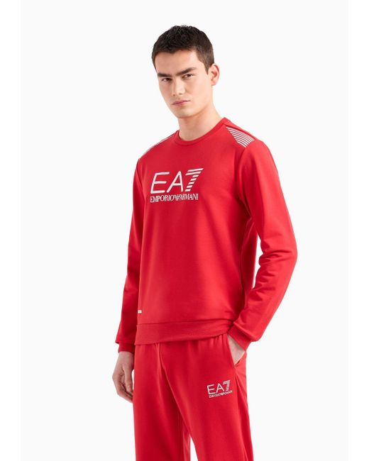 EA7 Red Asv 7 Lines Cotton-blend Crew-neck Sweatshirt for men