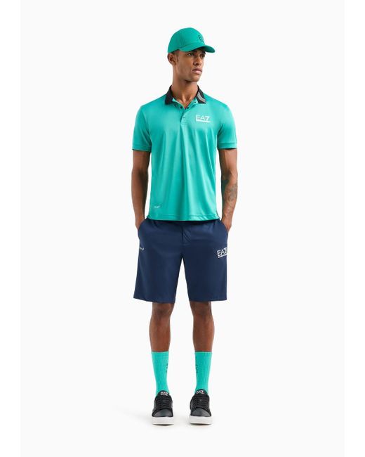 Polo Tennis Pro In Tessuto Tecnico Ventus7 di EA7 in Blue da Uomo