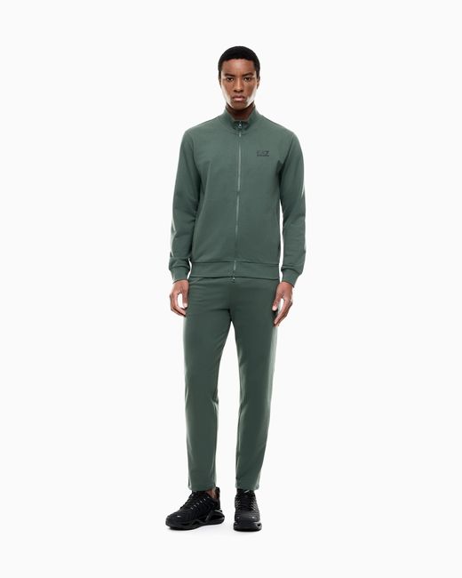 EA7 Green Cotton Suit With A Stand Collar And Zip Core Identity for men
