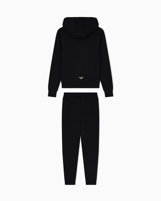 EA7 Black Viscose Suit With A Zip-Up Hoodie And Micro-Studs Tracksuit