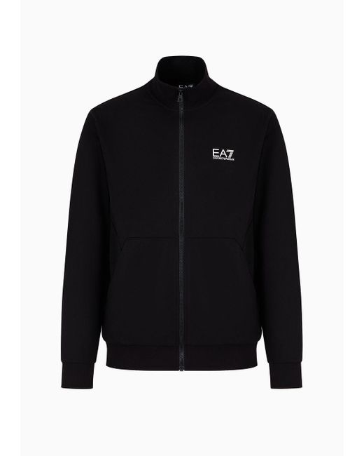 EA7 Black Visibility Cotton Zip-up Sweatshirt for men