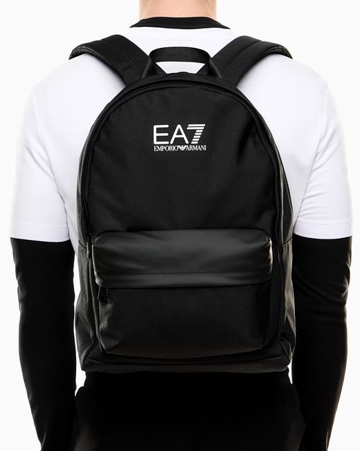 EA7 Black Train Core Round Backpack With Oversized Logo